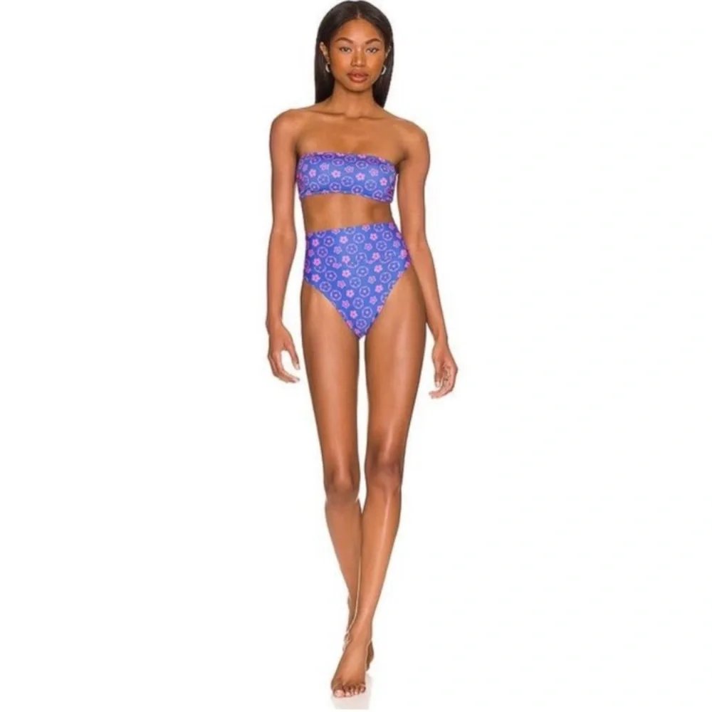 Beach Riot Wavy Floral Kelsey Bandeau Swim Bikini Top | Highway High Rise Bottom - Picture 14 of 15